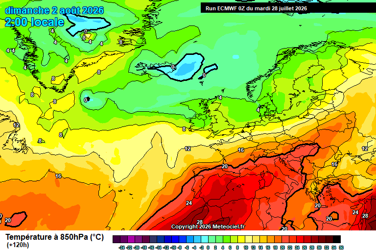 Temperatura a 850 hPa prevista per als pròxims dies.