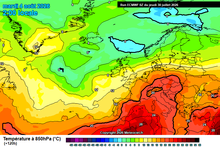 Temperatura a 850 hPa prevista per als pròxims dies.