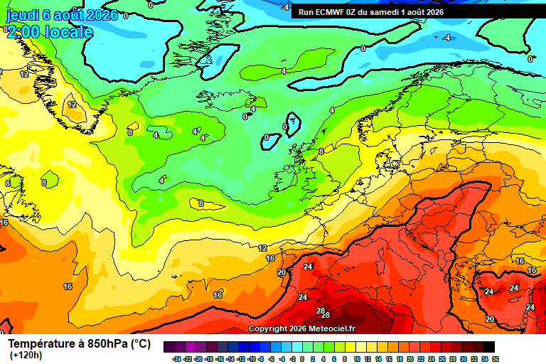 Temperatura a 850 hPa prevista per als pròxims dies.