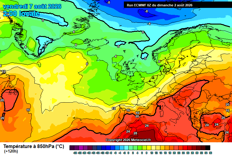 Temperatura a 850 hPa prevista per als pròxims dies.