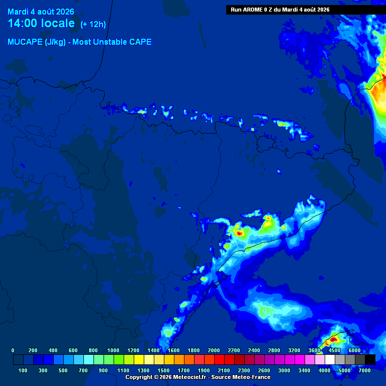 Energia convectiva disponible (MUCAPE), hora a hora: dorsal càlida en alçada impulsant aire subtropical des del sud.