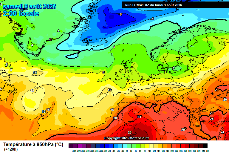 Temperatura a 850 hPa prevista per als pròxims dies.