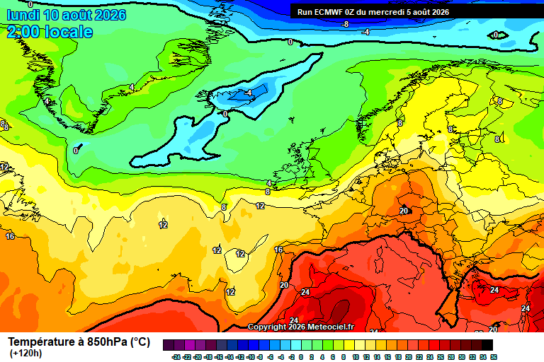 Temperatura a 850 hPa prevista per als pròxims dies.