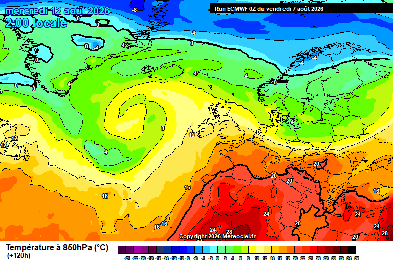 Temperatura a 850 hPa prevista per als pròxims dies.