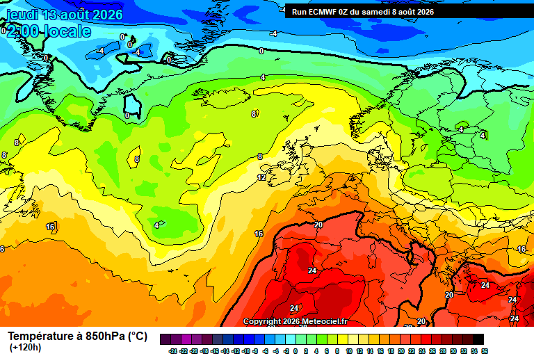 Temperatura a 850 hPa prevista per als pròxims dies.
