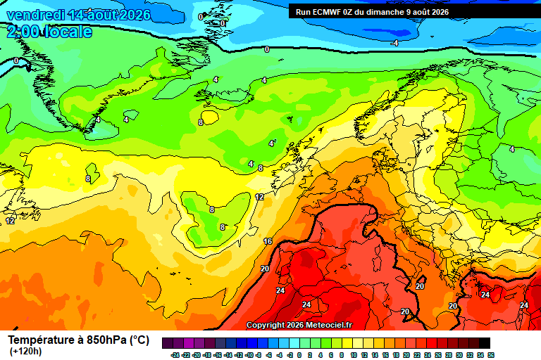 Temperatura a 850 hPa prevista per als pròxims dies.