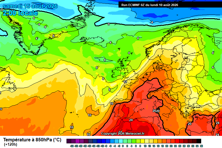 Temperatura a 850 hPa prevista per als pròxims dies.