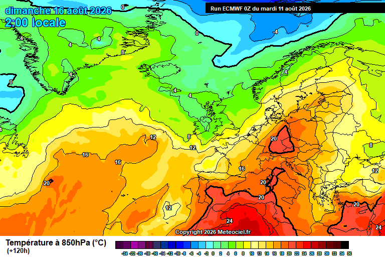 Temperatura a 850 hPa prevista per als pròxims dies.