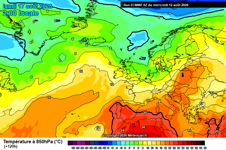 Temperatura a 850 hPa prevista per als pròxims dies.