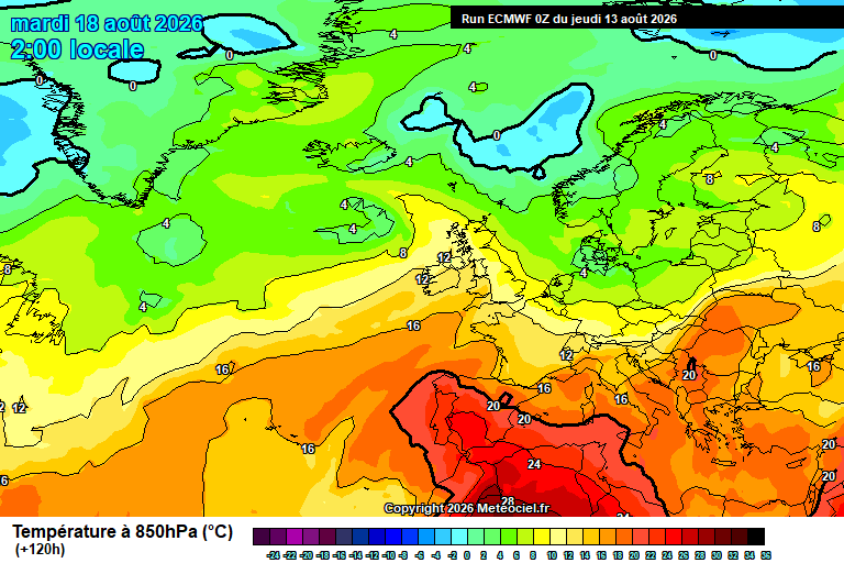 Temperatura a 850 hPa prevista per als pròxims dies.