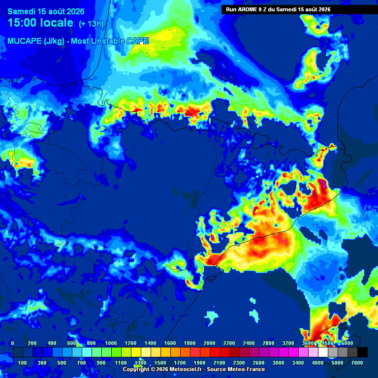Energia convectiva disponible (MUCAPE), hora a hora: acumulació diürna sota dorsal càlida subtropical amb aire en alçada.