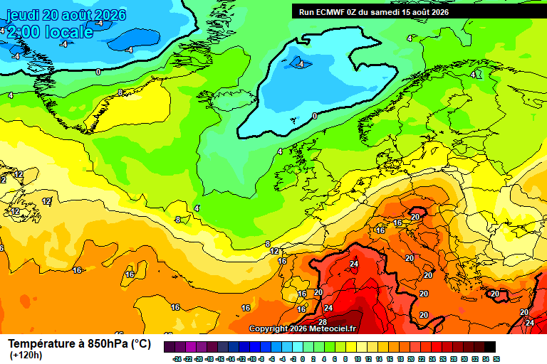 Temperatura a 850 hPa prevista per als pròxims dies.