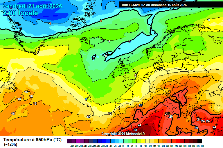 Temperatura a 850 hPa prevista per als pròxims dies.