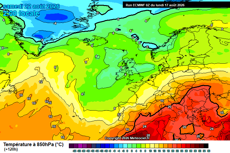 Temperatura a 850 hPa prevista per als pròxims dies.