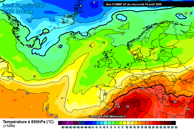 Temperatura a 850 hPa prevista per als pròxims dies.