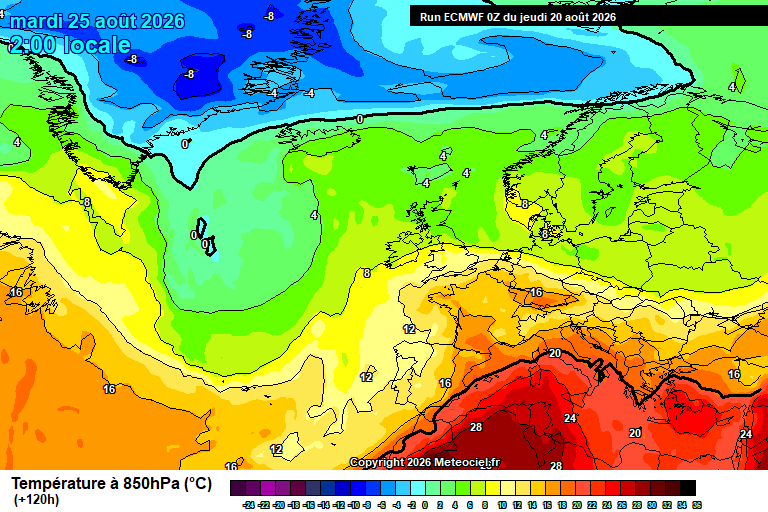 Temperatura a 850 hPa prevista per als pròxims dies.