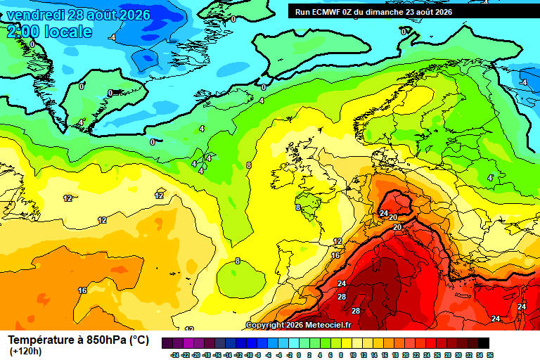 Temperatura a 850 hPa prevista per als pròxims dies.