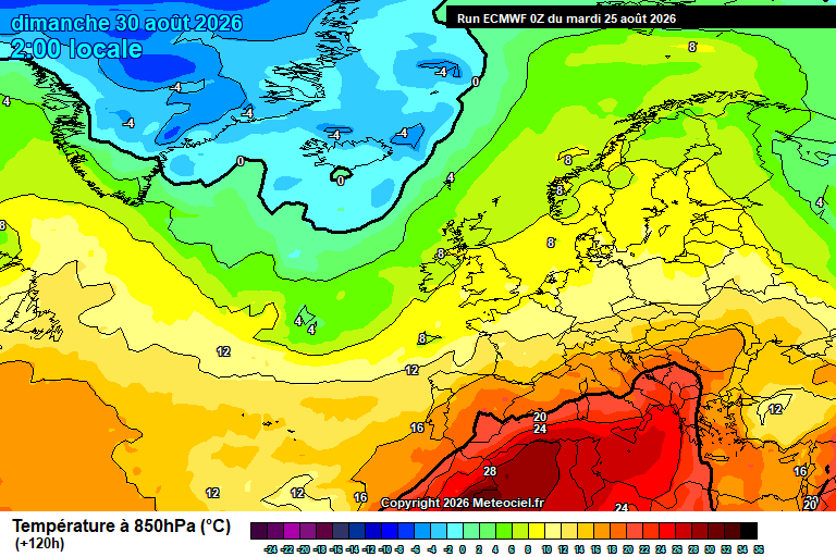 Temperatura a 850 hPa prevista per als pròxims dies.