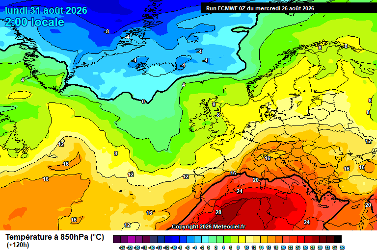 Temperatura a 850 hPa prevista per als pròxims dies.