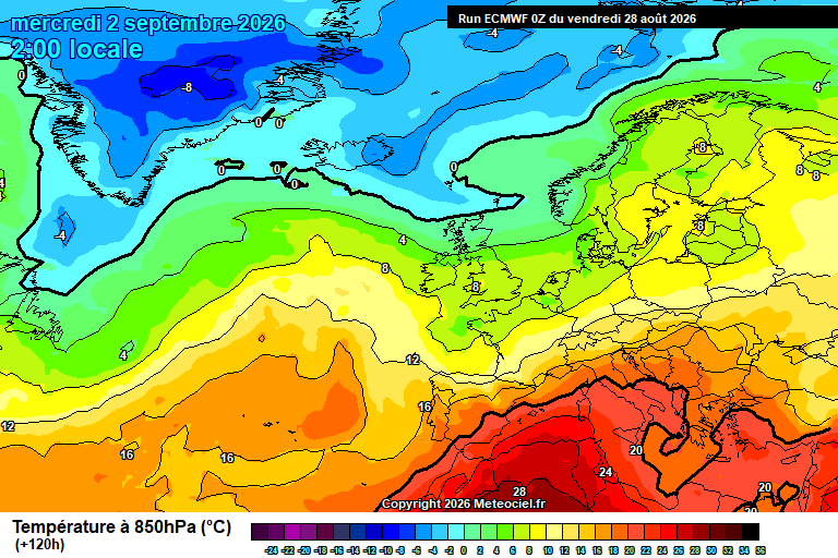Temperatura a 850 hPa prevista per als pròxims dies.
