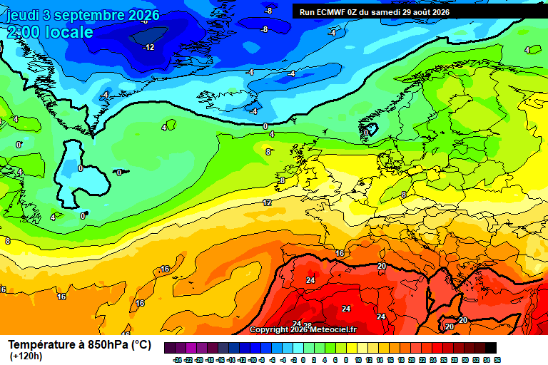 Temperatura a 850 hPa prevista per als pròxims dies.
