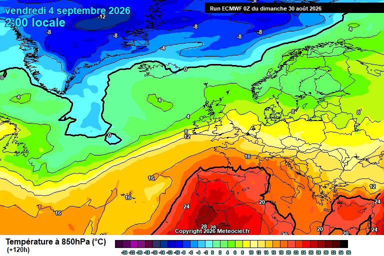 Temperatura a 850 hPa prevista per als pròxims dies.
