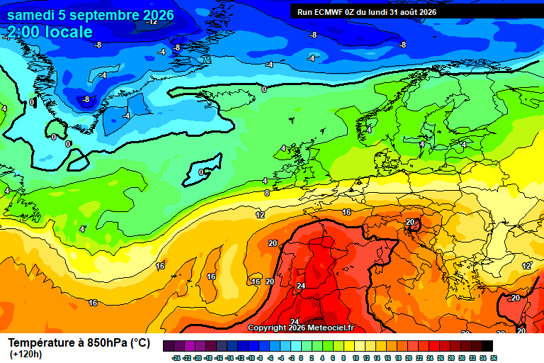 Temperatura a 850 hPa prevista per als pròxims dies.