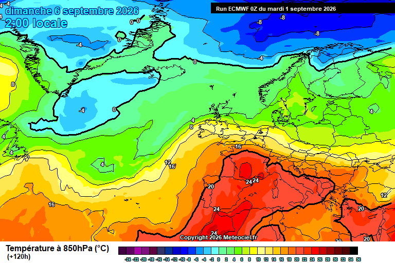 Temperatura a 850 hPa prevista per als pròxims dies.