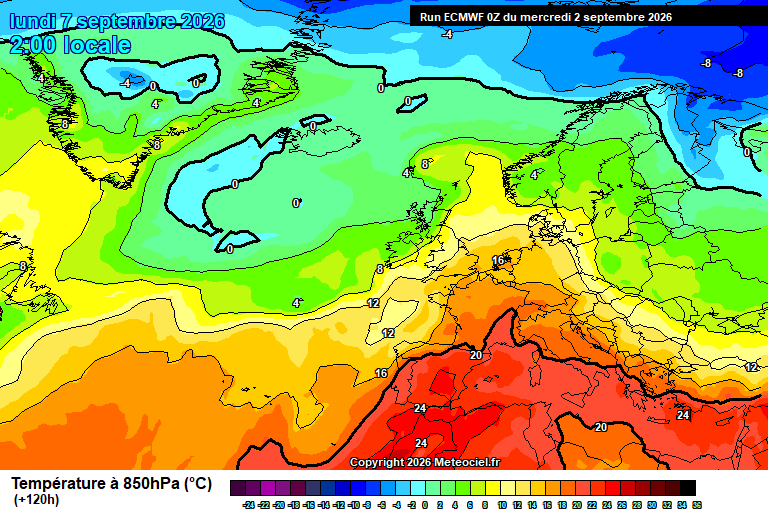 Temperatura a 850 hPa prevista per als pròxims dies.