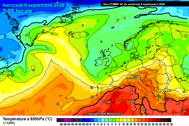 Temperatura a 850 hPa prevista per als pròxims dies.