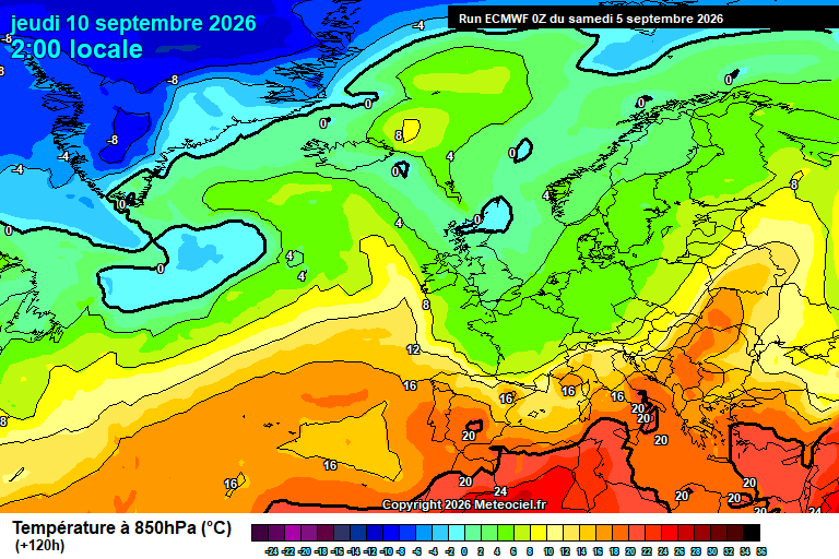 Temperatura a 850 hPa prevista per als pròxims dies.