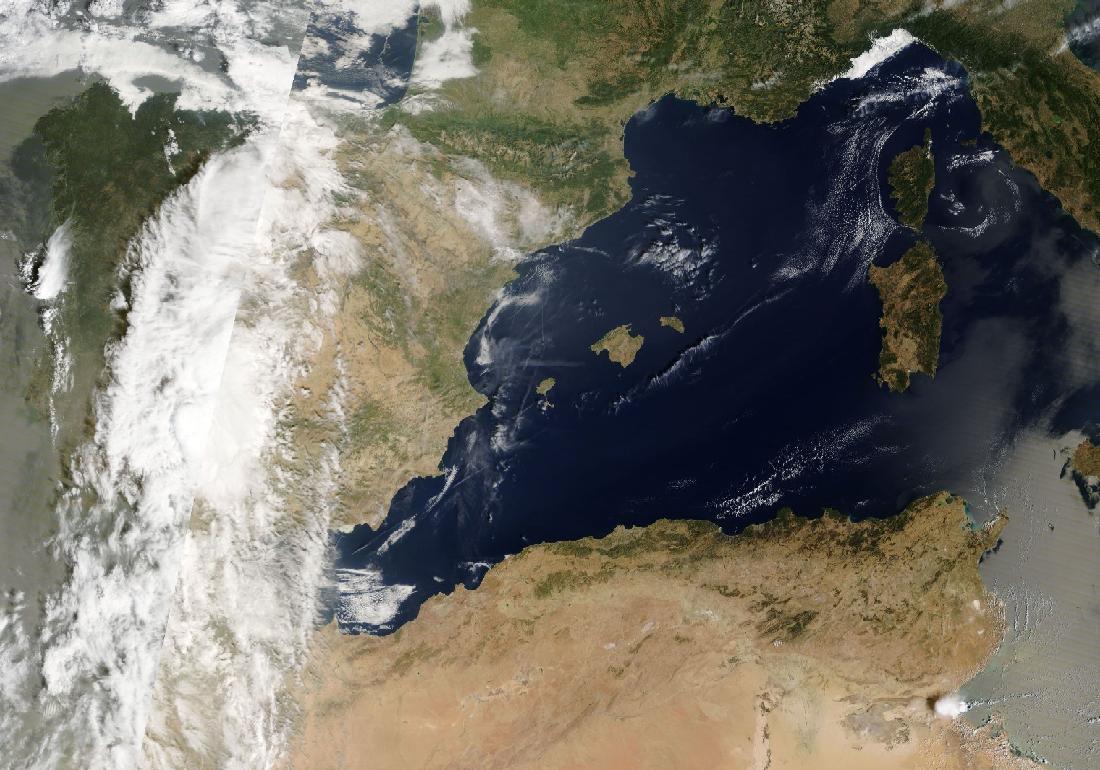 Imatge de satèl·lit del dia: dorsal càlida en alçada amb advecció subtropical i cel net.