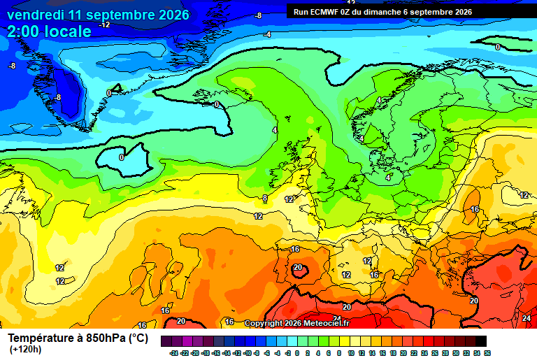 Temperatura a 850 hPa prevista per als pròxims dies.
