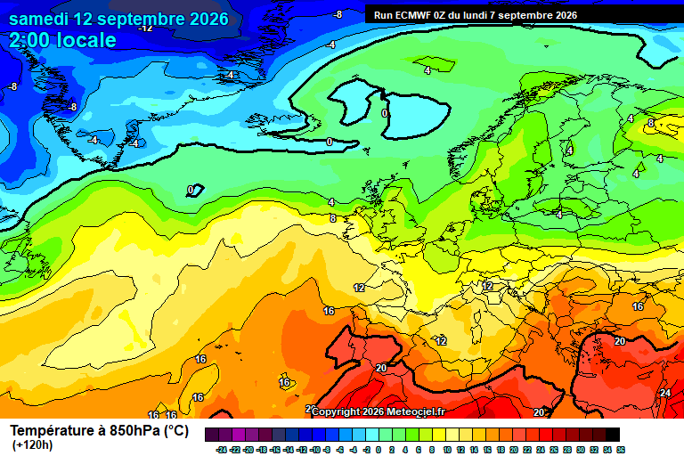 Temperatura a 850 hPa prevista per als pròxims dies.